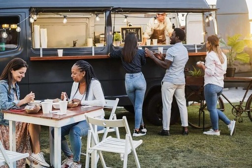 multiracial-people-eating-food-truck-gourmet-food-
